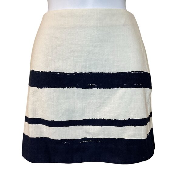 J.Crew Horizontal Navy & White Brushstroke Striped Cotton Mini Skirt Sz 4 - Picture 1 of 6